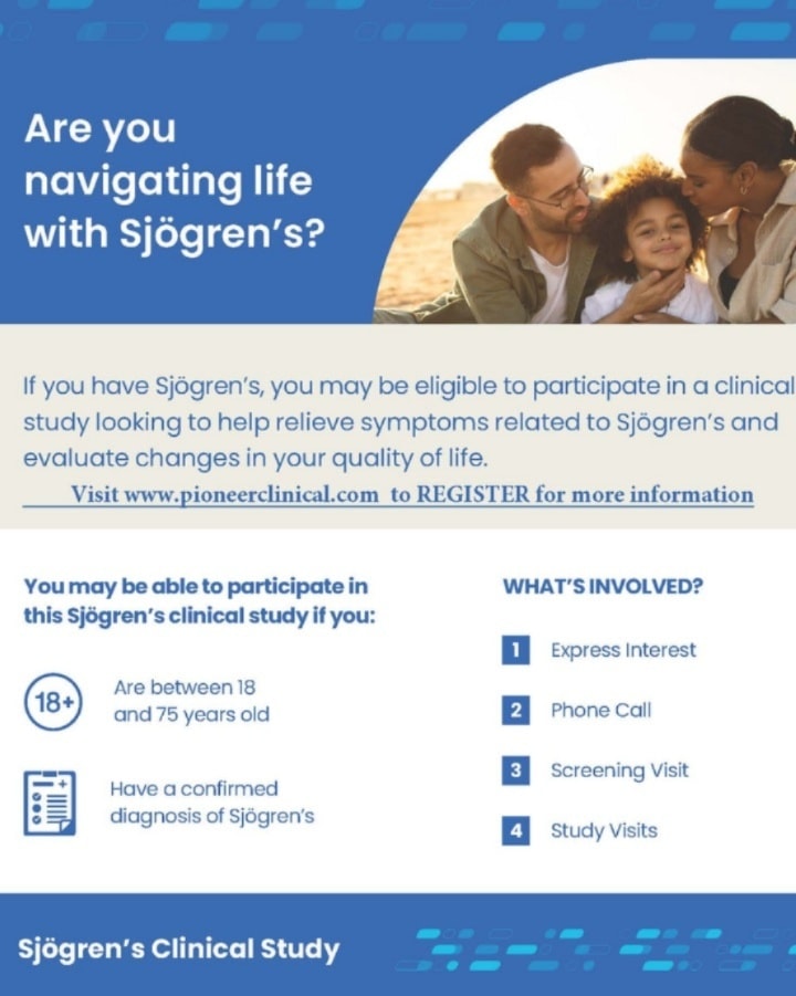 Sjögren's Disease Clinical Study — Are you navigating life with Sjögren's? You may be eligible to participate. Call 646-661-4999 or 646-500-0619.